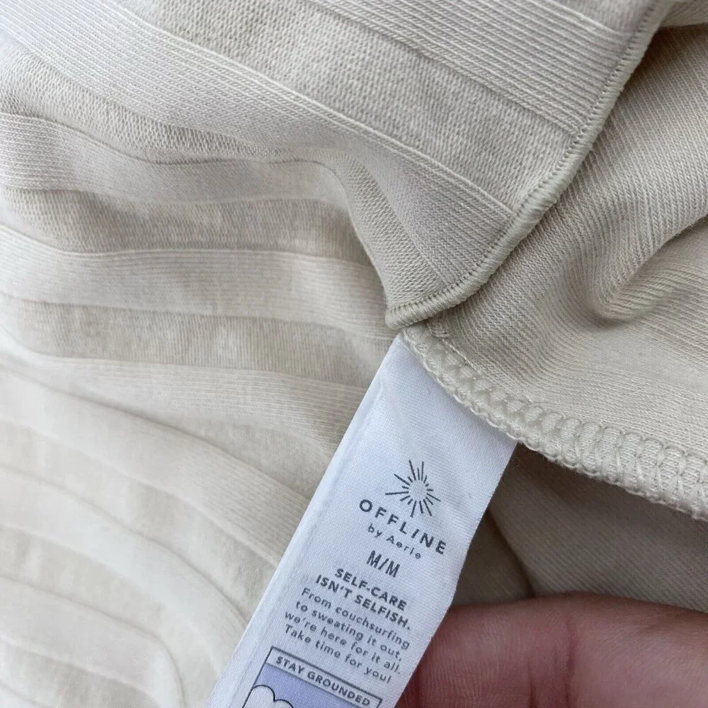 Aerie OG Groove Mini Skirt Size Medium Ribbed Stretch OFFLINE Beige